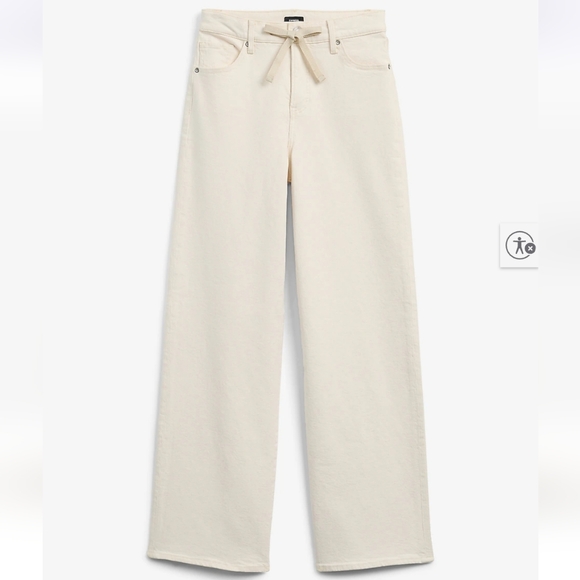 Express Denim - Express | High Waisted Ivory Wash Drawstring Wide Leg Jeans